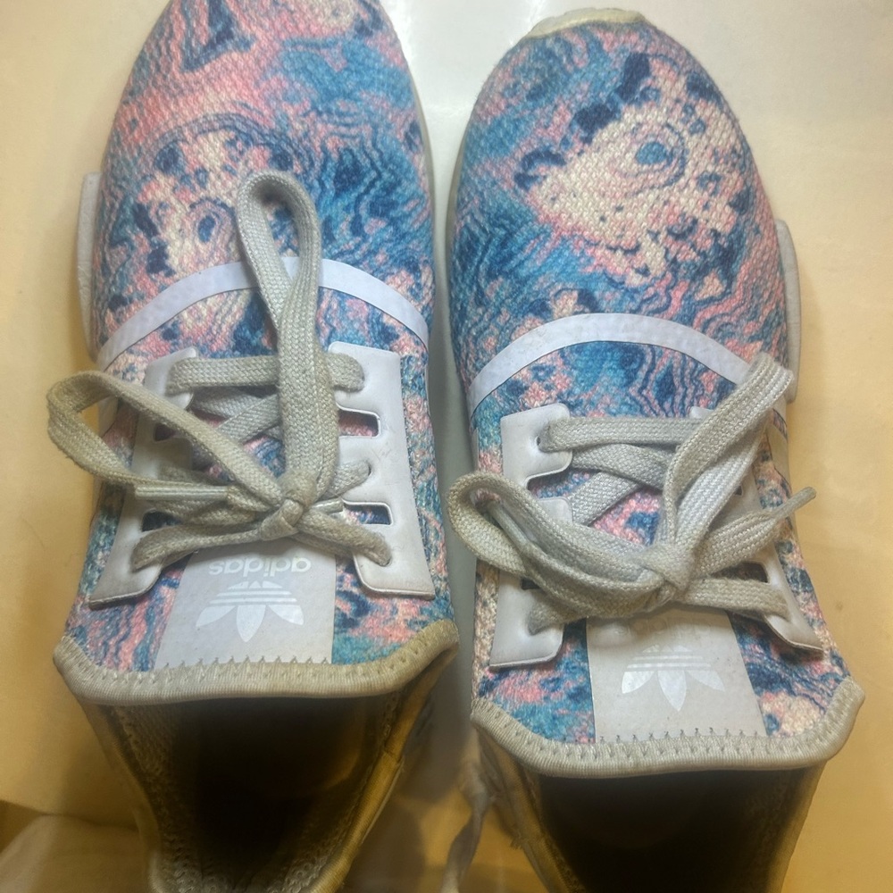 adidas Kids or Women’s Blue and Pink Patterned Knit Lace-Up Sneakers